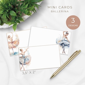 Ballerina-mininotitiekaarten, afdrukbare aquarel kaarten balletdanser, bedankkaartenset, hang tags, multifunctioneel