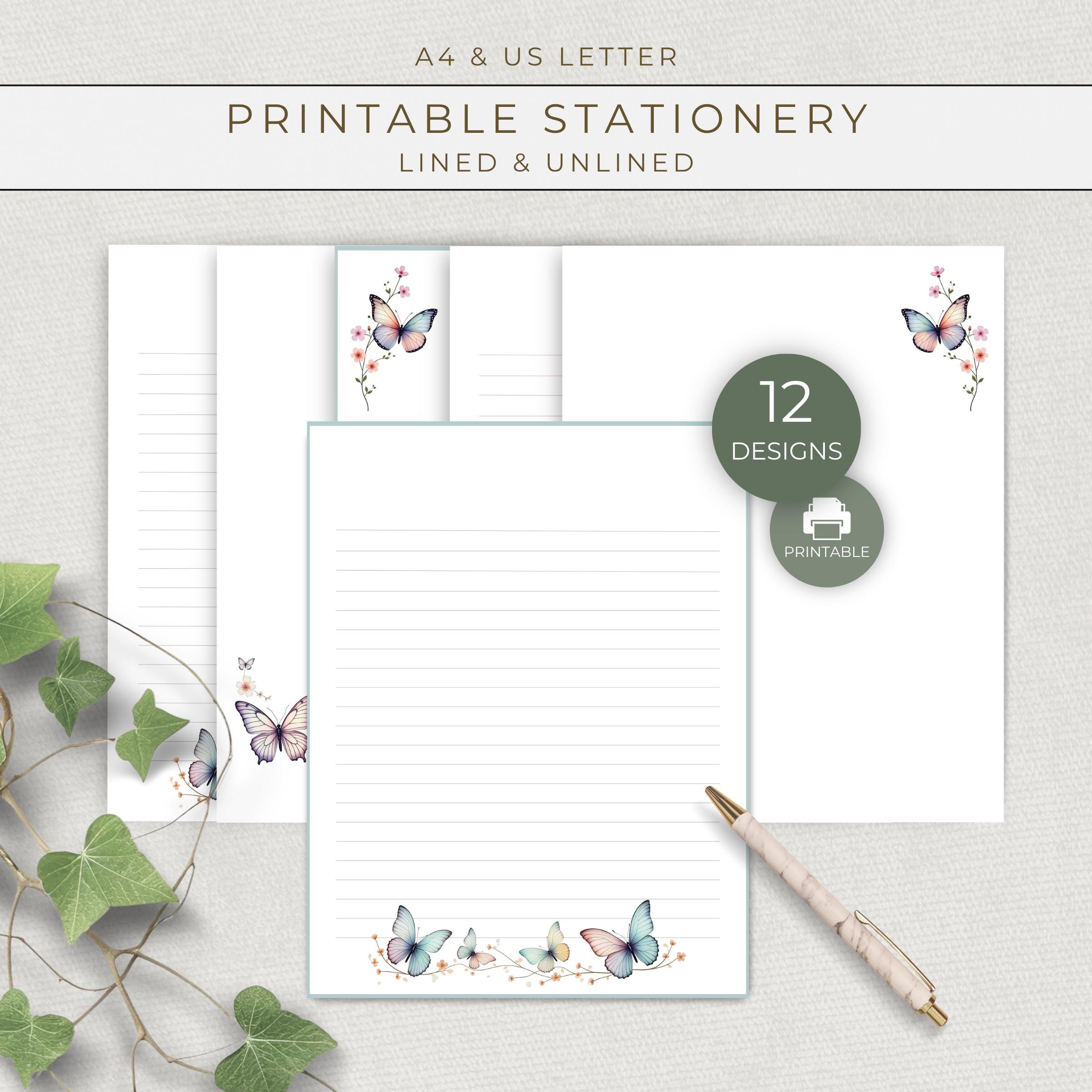 Butterfly Printable Writing Paper, Lined and Unlined Letter Writing Set ...