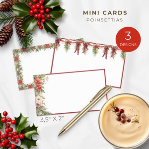 May include: Three designs of mini Christmas cards featuring poinsettia and greenery illustrations. The cards are 3.5 inches by 2 inches. The text "MINI CARDS POINSETTIAS 3 DESIGNS" is visible in the image.