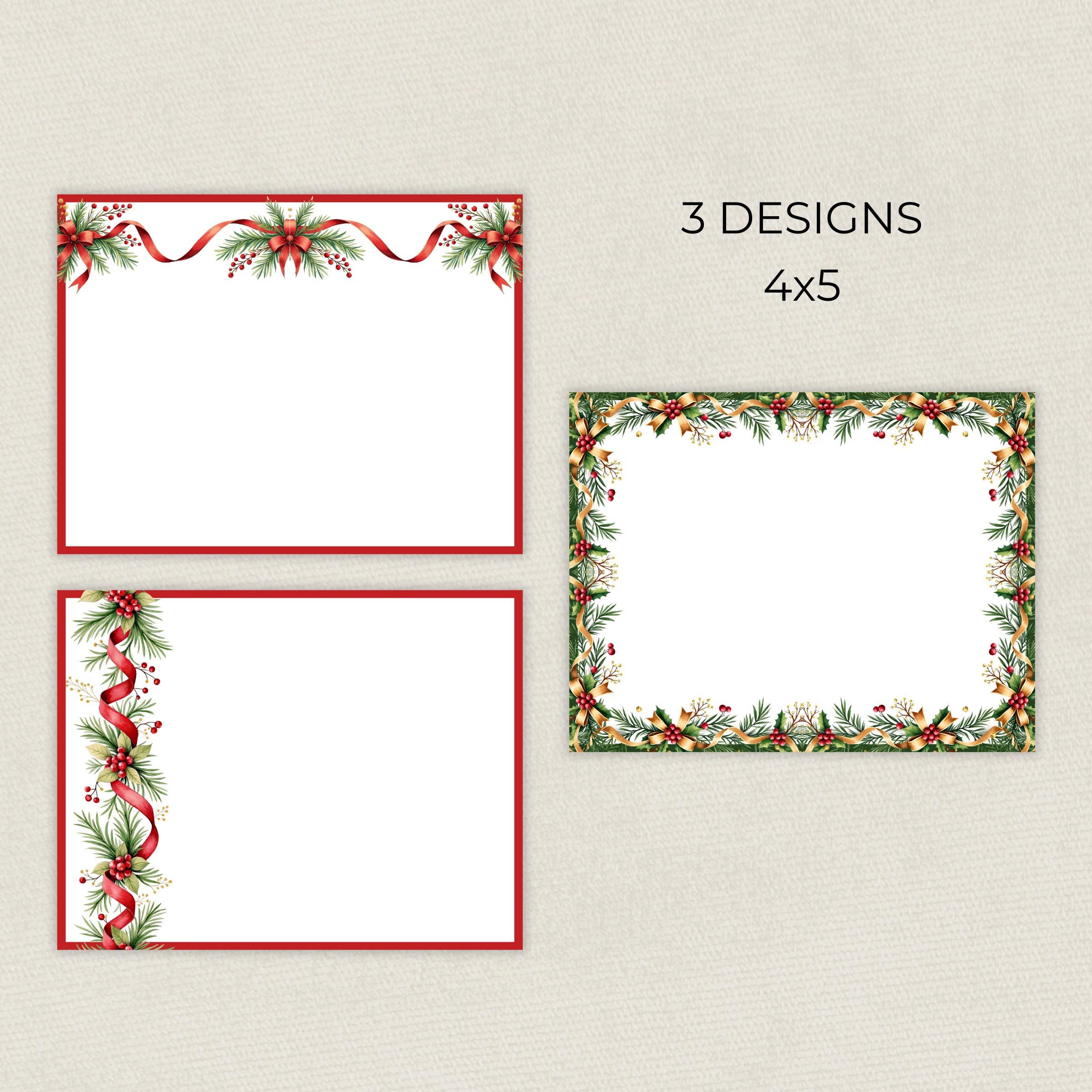 Christmas Garland Blank Note Cards, Festive Printable Set for Holiday ...
