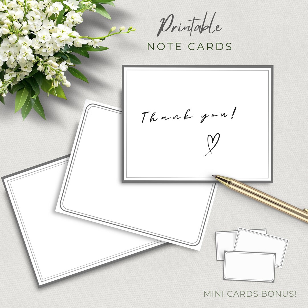 Blank Note Cards, Grey and White Minimal Stationery, Thank You Card ...