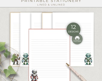 Robot Printable Writing Paper for Kids, Lined and Unlined for School Notes and Creative Writing