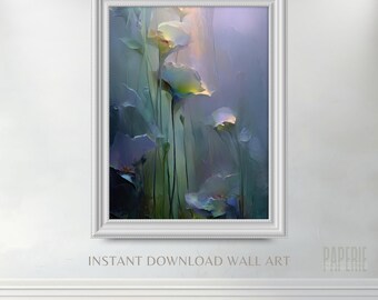 Abstracte pastelkleurige bloemenprint, dromerige hedendaagse kunst voor een zacht en luchtig interieur, ART009