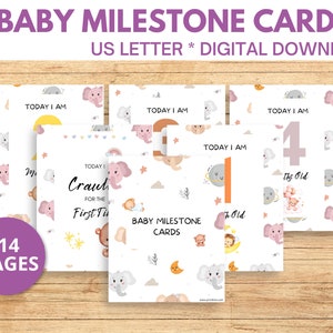 Cartes d’étape de bébé pour le journal souvenir, affiche d’étape du kit de maman attendue, suivi de bébé, journal de bébé, étape mensuelle de souvenir d’animal