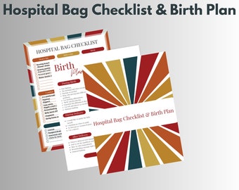 Lista de verificación de bolsas de hospital, Plan de parto natural, Lista de empaque, Descarga digital, Planificador de parto, PDF imprimible
