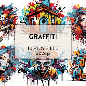 Graffiti Clipart, Street Art Collection, PNG File, Wall Art Bundle, Digital Painting, High-Resolution Urban Graphics, Spray Paint Clipart