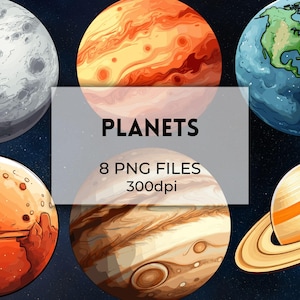 Planet Illustrations: Solar System Clipart, Space Decor (Digital Download)