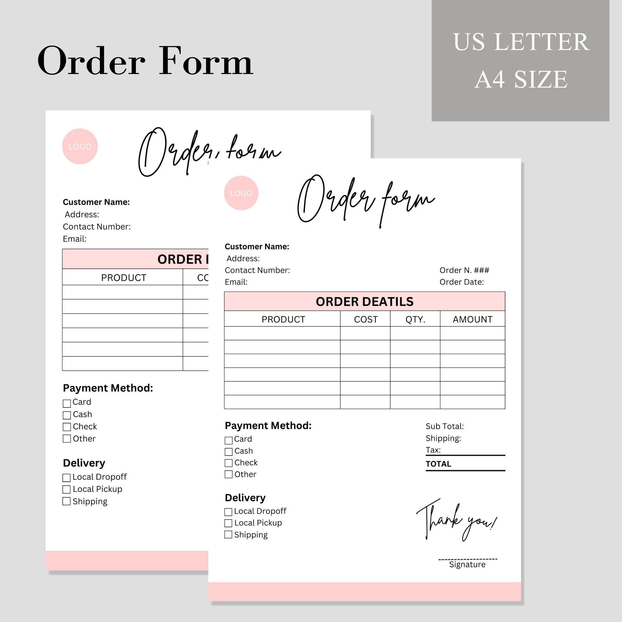 Order Form: Editable Template for Any Business Customizable - Etsy