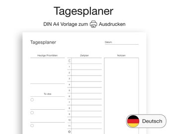 Tagesplaner DIN A4 Vorlage zum Ausdrucken auf Deutsch