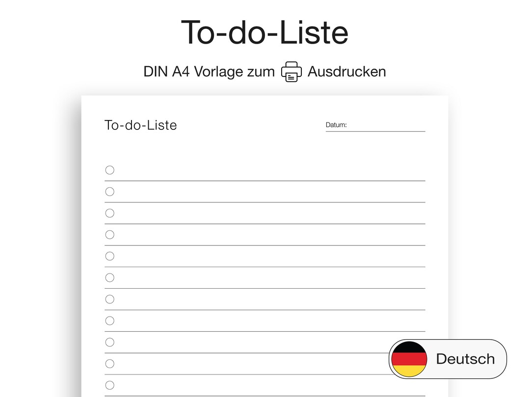 To-do-Liste zum Ausdrucken, A4 Vorlage | Deutsch - Etsy.de