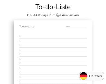 Einfache To-do-Liste DIN A4 Vorlage zum Ausdrucken auf Deutsch