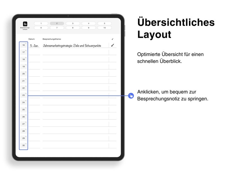 Digitales Notizbuch für Besprechungen & Meetings auf Deutsch für GoodNotes iPad zdjęcie 3