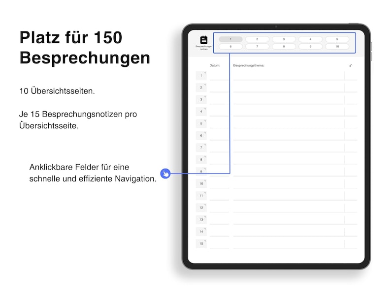 Digitales Notizbuch für Besprechungen & Meetings auf Deutsch für GoodNotes iPad Bild 2