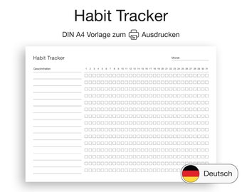 Habit Tracker zum Ausdrucken (DIN A4 Vorlage) Gewohnheitstracker auf Deutsch