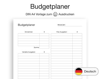 Budgetplaner DIN A4 Vorlage zum Ausdrucken auf Deutsch