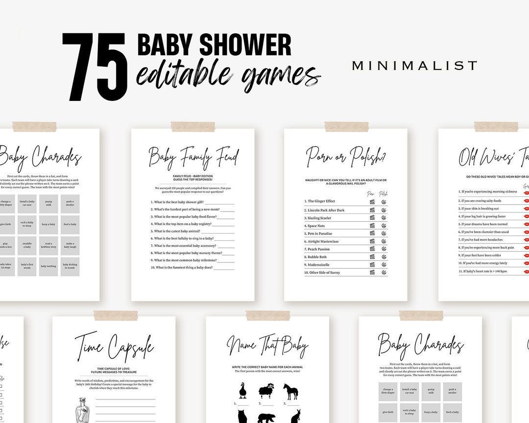Editable Minimalist Baby Shower Game Bundle Baby Shower Games Etsy