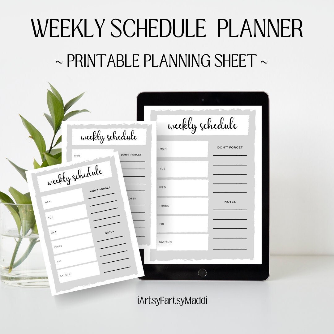 Printable Weekly Schedule Planning Sheet - Etsy