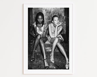 Naomi Campbell & Kate Moss Print, Fashion Photography, Kate Moss Poster, Black and White Photography Prints, Kate Moss, Photography Prints