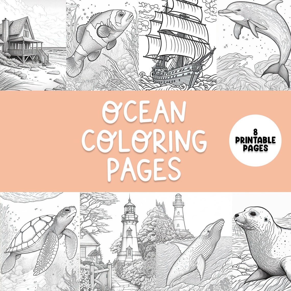 Printable Ocean Coloring Book Pages Ocean Theme Coloring - Etsy