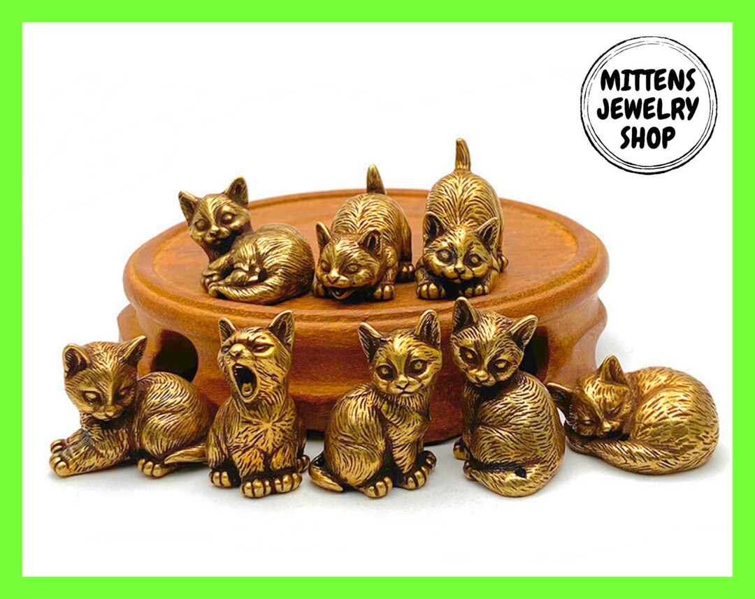 Funny Cat Figurines Desk Pet Mini Cat Statue Brass Cat Etsy