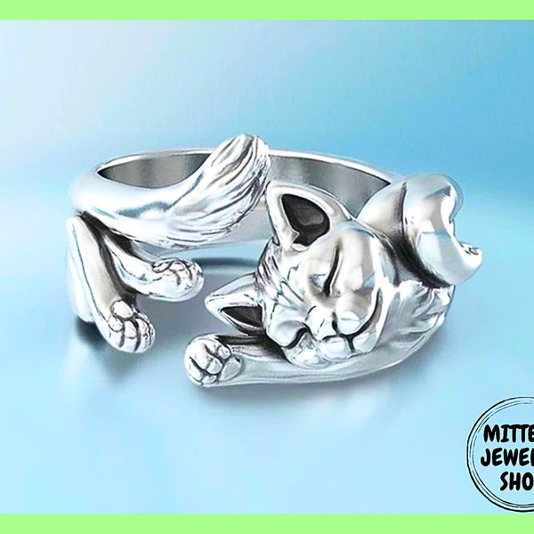 Beautiful Cat Ring Handmade Silver Cat Jewelry for Women, Cute cat ring, kitty ring, quirky ring, animal ring, unique ring, cat lover gift