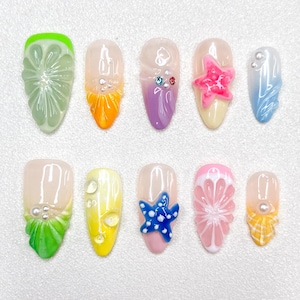 Summer Starfish Press-On Nails: 3D Ocean Nail Art