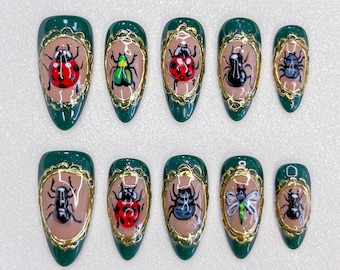 Bug-Themed Press On Nails: Ladybug 3D Almond Nails