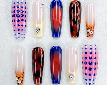 Handmade Leopard Print Press On Nails: Abstract 3D Nail Set