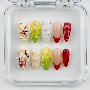 Starfish Press On Nails: 3D Shell Beige Almond Nails