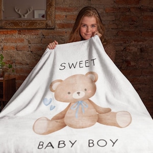 Sweet Baby Boy Cute Teddy Bear Velveteen Peluche Couverture pour bébé, Cadeau de baby shower pour bébé garçon, Couverture pour bébé pour garçon, cadeau pour bébé nouveau-né garçon