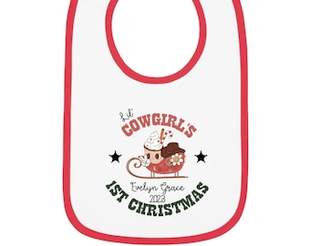 Bavaglino personalizzato per il primo Natale di Cowgirl, bavaglino personalizzato, primo bavaglino di Natale del bambino, bavaglino di Natale Groovy, regalo per bambini, tre colori