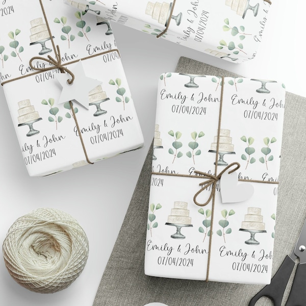 Personalized Wedding Shower Wrapping Paper, Custom Bridal Shower Gift Wrap with name, Personalized Wedding Cake Gift Wrap, Gift for Bride