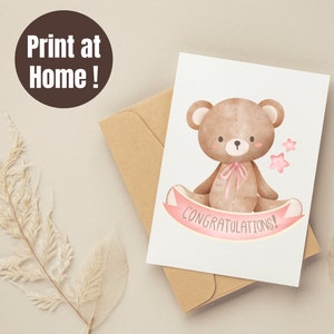 Druckbare Baby-Dusche-Karte, digitale Baby-Dusche-Karte, digitale Teddybär-Baby-Karte, 5 x 7 digitale Baby-Karte, druckbare Karte für Baby Mädchen