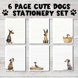 Set di cancelleria stampabile per cani ad acquerello da 6 pagine, set di cancelleria per cani, set di cancelleria digitale 8,5x11, set di carta da lettere stampabile, carta per cani