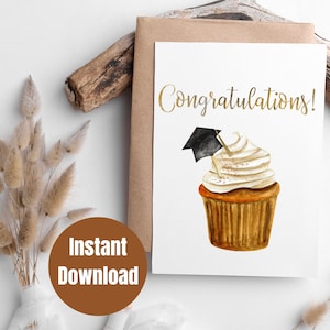 Tarjeta de graduación imprimible, tarjeta de felicitación imprimible, tarjeta digital 5x7, tarjeta de graduación digital, tarjeta de felicitación de cupcake digital,