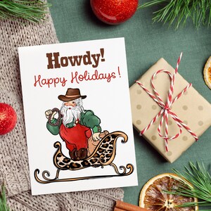 Carte de Noël numérique imprimable Howdy Happy Holidays Cowboy Santa, carte de Noël numérique Cute Cowboy, impression de carte de Cowboy de Noël à la maison
