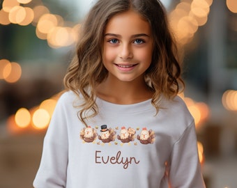 Personalized Thanksgiving Cute Turkey Youth Crewneck Sweatshirt, Kids Turkey Sweatshirt, kids Thanksgiving Sweatshirt, Thanksgiving gift