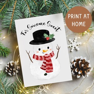 Imprimível para alguém cartão digital de Natal doce, cartão de Natal digital de boneco de neve bonito, cartão dobrável 5x7, cartão de Natal infantil imprimível