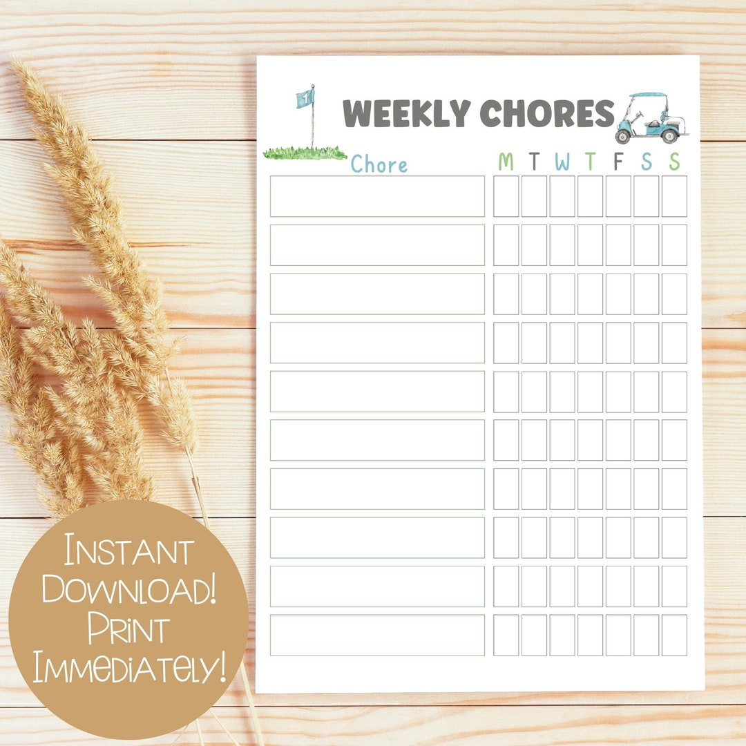 Golf Themed Printable Kids Weekly Chore Chart, Kids Printable Chore ...