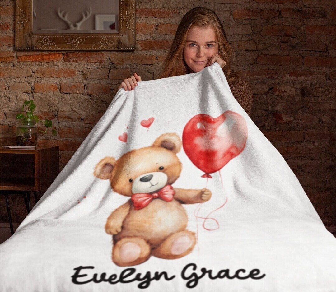 Personalized Cute Teddy Bear Heart Valentine's Day Velveteen Plush