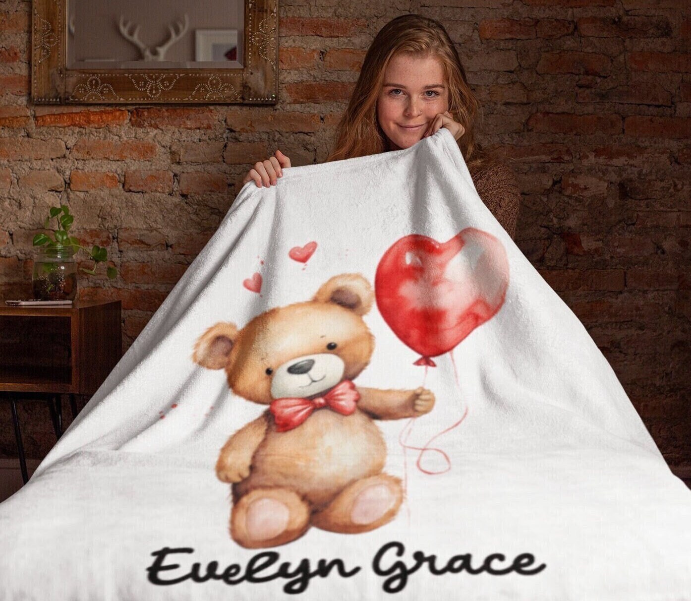 Personalized Cute Teddy Bear Heart Valentine's Day Velveteen Plush