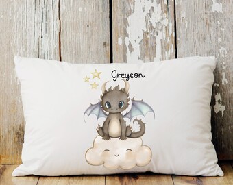 Personalized Cute Dragon Kids Pillow Case Sham, Custom Dragon Pillow Case with name for kids, Personalized Kids Dragon Standard Pillow case