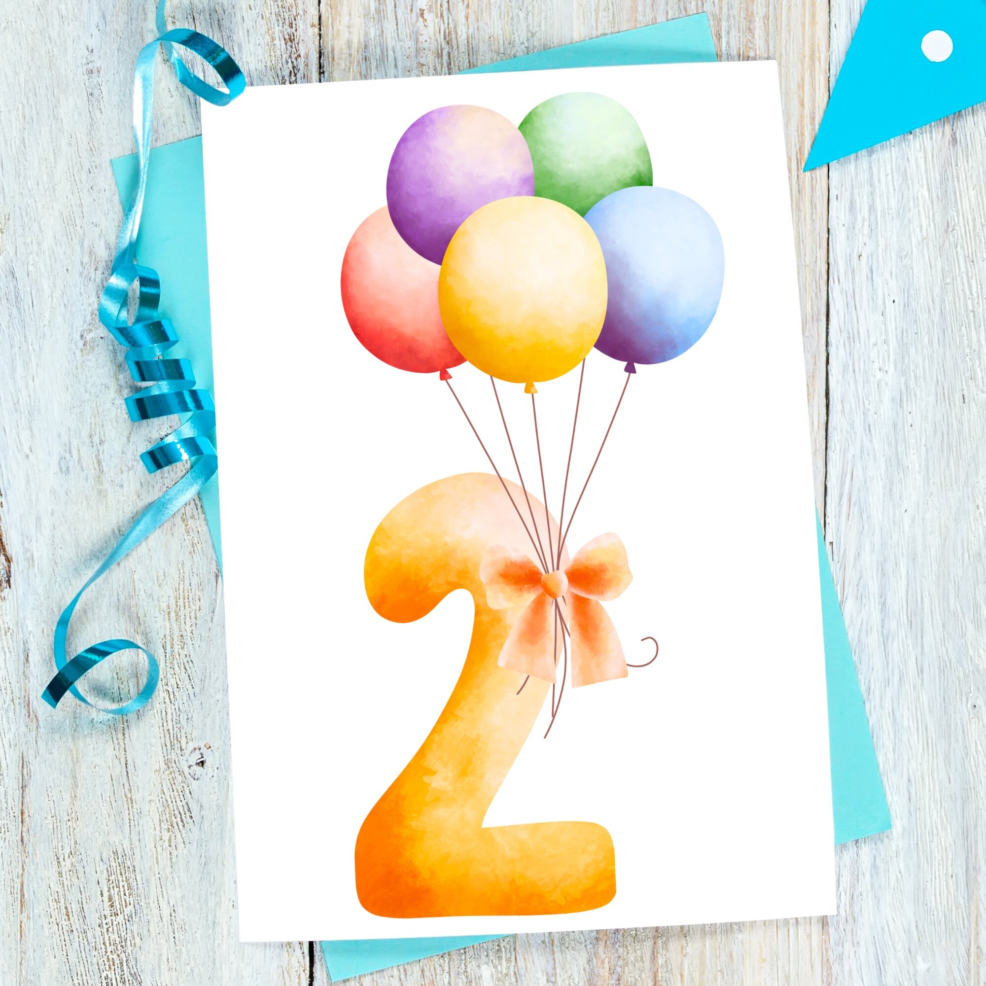 Printable Cute Gender Neutral 2nd Birthday Card, 5x7 Digital Gender ...