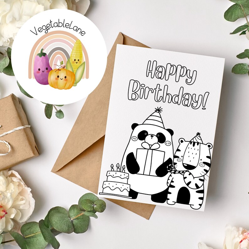 Printable Kids Coloring Card, Printable Kids Birthday Card, Digital ...