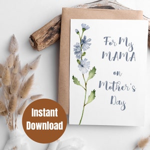 Flor silvestre azul boho imprimible para mi MAMA en el día de la madre Tarjeta digital del día de la madre, tarjeta digital 5x7, tarjeta imprimible del día de la madre, mínimo