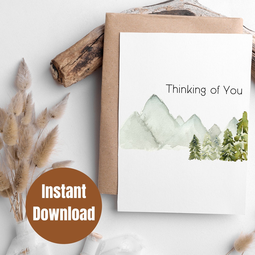 Printable Mountain Landscape Digital Card, Digital Printable Card, 5x7 Digital Thinking of You ...