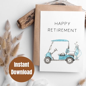 Cartão digital de aposentadoria feliz para golfe para impressão, cartão de aposentadoria digital 5x7, cartão de aposentadoria para impressão, cartão de aposentadoria para impressão para jogador de golfe