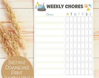 Construction Vehicle printable boys Weekly chore chart, Printable chore chart, printable responsibility chart, digital responsibility chart