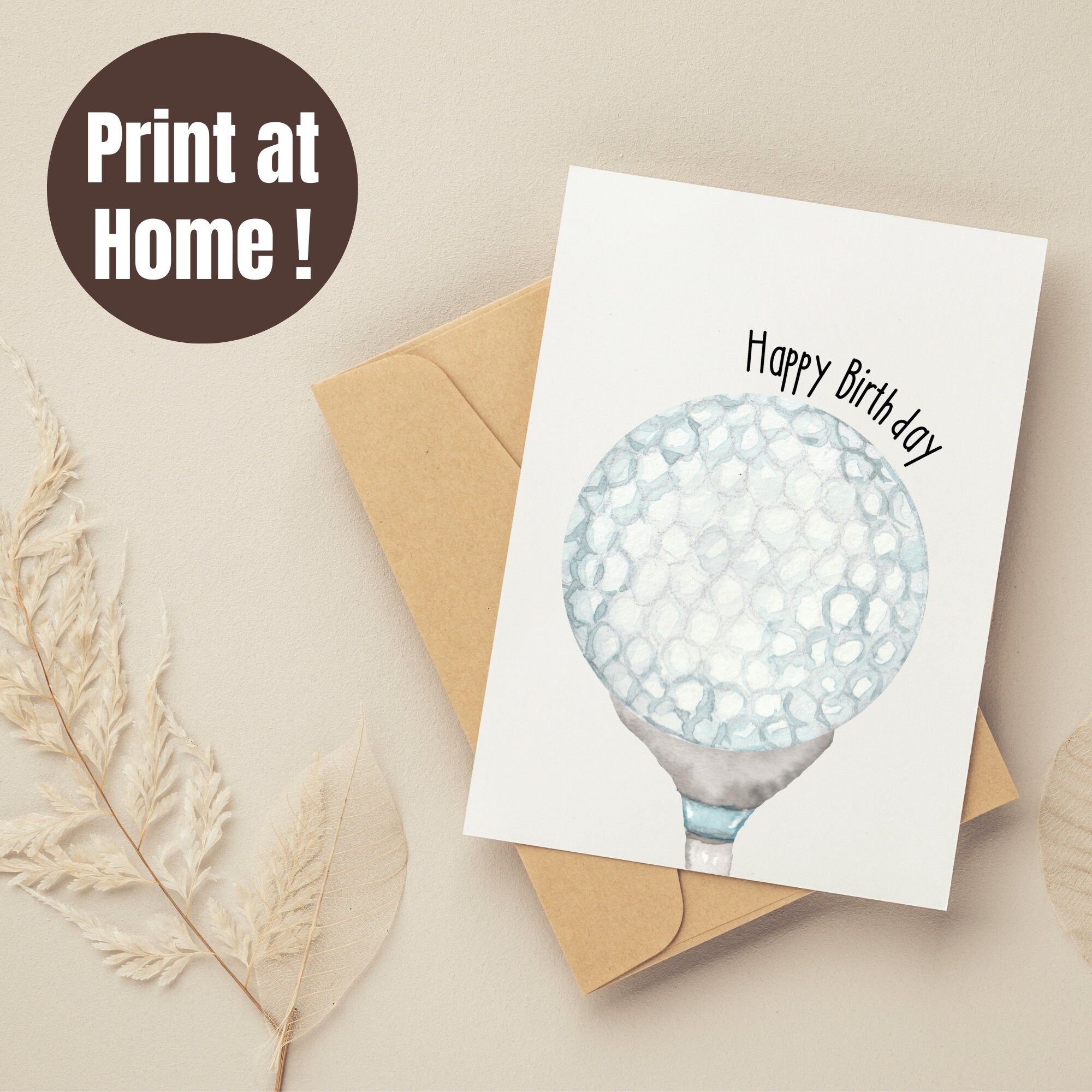Printable Golf Happy Birthday Digital Card, 5x7 Digital Birthday Card ...