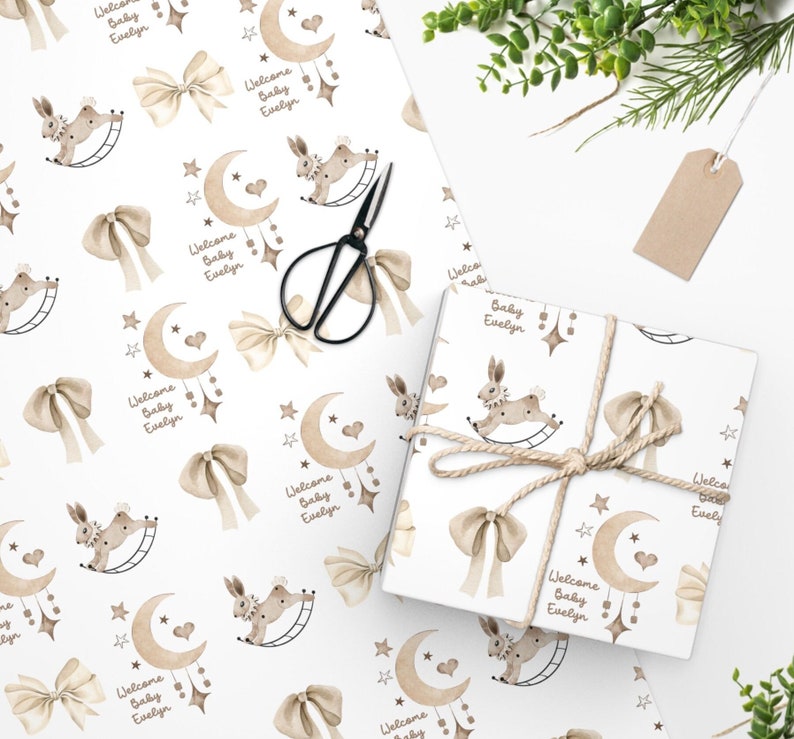 Personalized Boho Baby Shower Wrapping Paper, Custom Wrapping Paper for